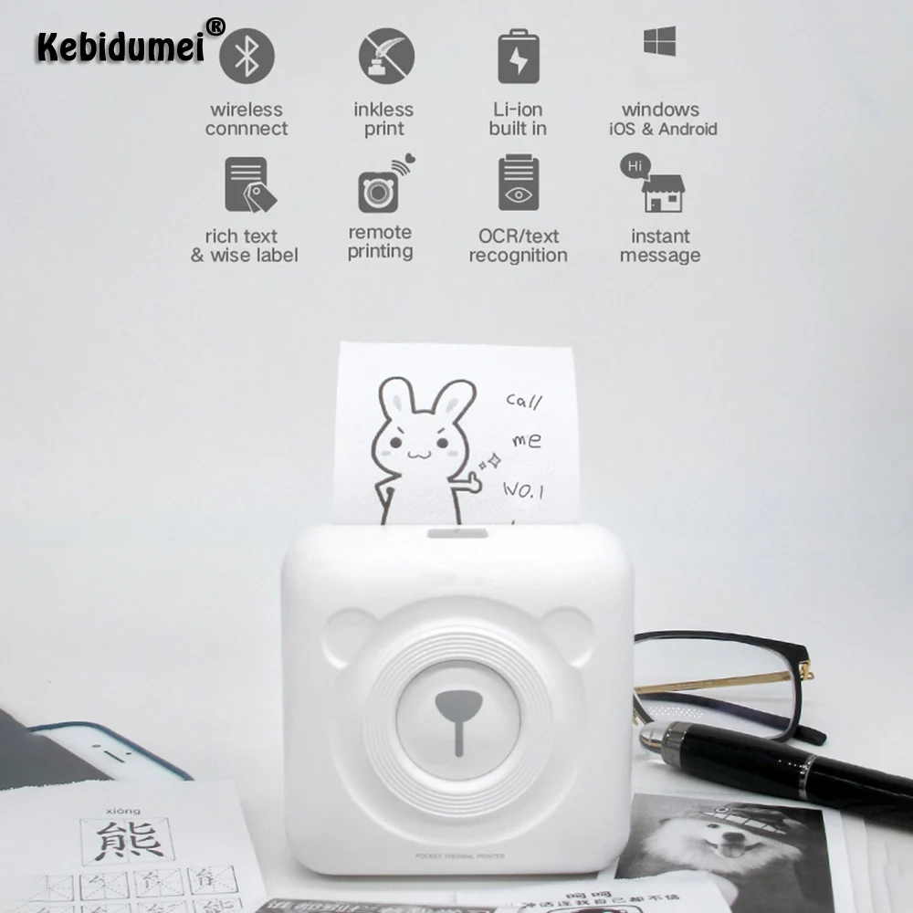 Kebidumei Portable Thermal Bluetooth Printer 58mm Mini Wireless POS Thermal Picture Photo Printer for Android IOS Mobile Phone
Kebidumei Portable Thermal Bluetooth Printer 58mm Mini Wireless POS Thermal Picture Photo Printer for Android IOS Mobile Phone