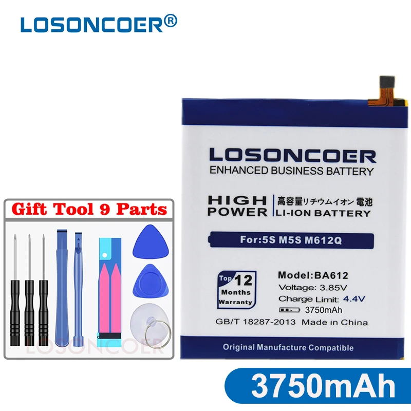 LOSONCOER BA612 mobile phone battery 3750mAh For Meizu Meizy M6 M5 5S 12M M612Q M5S Battery +Gift tools
LOSONCOER BA612 mobile phone battery 3750mAh For Meizu Meizy M6 M5 5S 12M M612Q M5S Battery +Gift tools