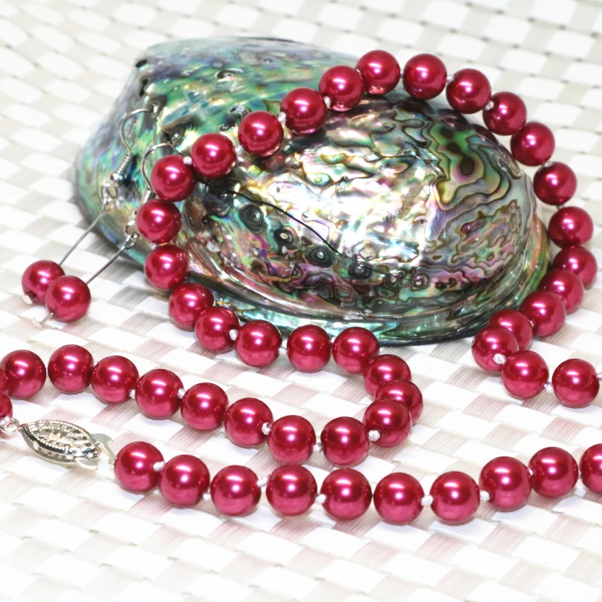 Exquisite necklace earrings for women charms dark red new fashion 8mm simulated-pearl shell round beads jewelry 18inch B2358
Exquisite necklace earrings for women charms dark red new fashion 8mm simulated-pearl shell round beads jewelry 18inch B2358