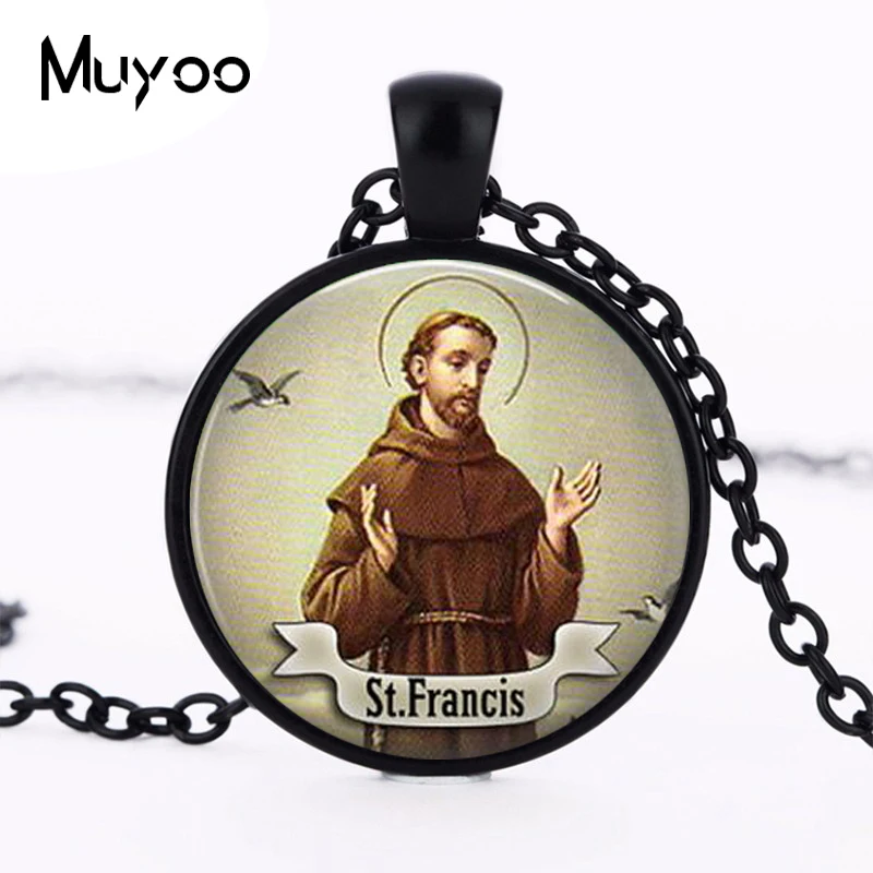 

1pcs/lot St Francis Logo Necklace Pendant Saint Charm Art Handmade Round Vintage Bronze Necklace Women Jewelry Men Gift HZ1