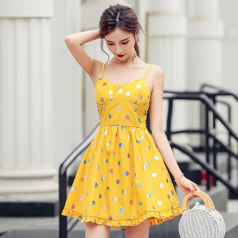 Women's 2019 Summer Korean New Products Sexy Polka Dot Chest Waist Thin A-line Sling Dress V-Neck
Women's 2019 Summer Korean New Products Sexy Polka Dot Chest Waist Thin A-line Sling Dress V-Neck