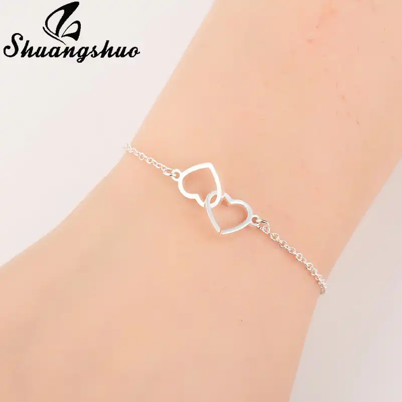 shuangshuo charm heart bracelets for women stainless steel