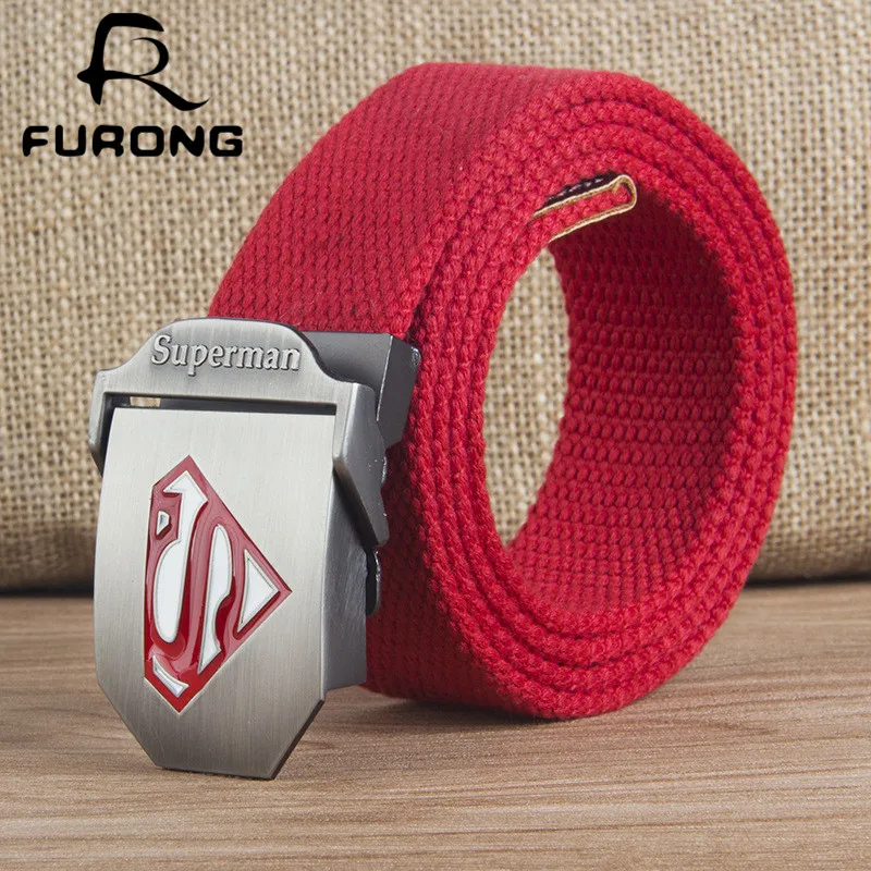 

FURONG Thicken Anime Role Canvas Belt Outdoor Military Belt Automatic Buckle Student Superman Leisure Belts R058