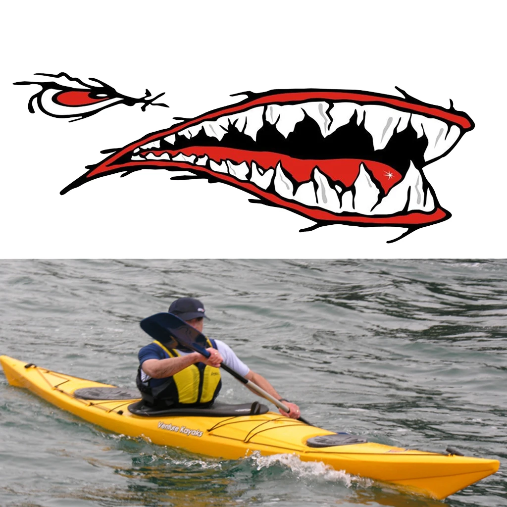 4 Pieces / Set Vinyl Shark Mouth Fish Bone Kayak Dinghy Fishing Boat Decals Car Bumper Wall Funny Stickers Vinyl