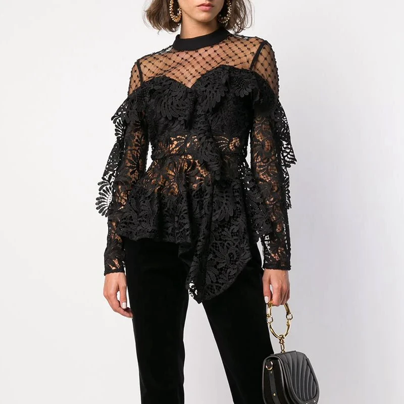 2019 Summer Self Portrait Designer Runway Blouse Women Sexy Hollow Out Ruffles Lace Shirt Female White Black Tops
2019 Summer Self Portrait Designer Runway Blouse Women Sexy Hollow Out Ruffles Lace Shirt Female White Black Tops