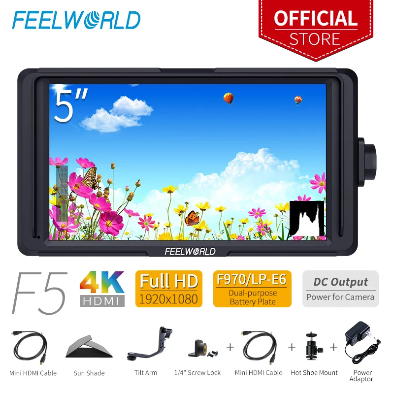 FEELWORLD F5 5 inch DSLR On Camera Field Monitor Small Full HD 1920x1080 IPS Video Focus with 4K HDMI DC Output Tilt Arm
FEELWORLD F5 5 inch DSLR On Camera Field Monitor Small Full HD 1920x1080 IPS Video Focus with 4K HDMI DC Output Tilt Arm