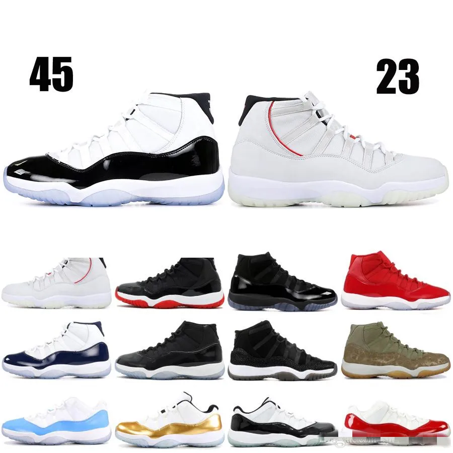 

11 XI Mens Basketball Shoes Concord Bred Olive Lux Platinum Tint Space Jam UNC 2019 XI Designer Shoes Men Sport Sneakers