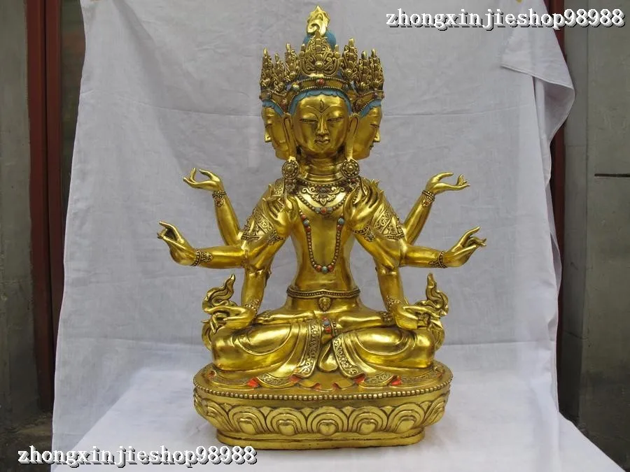 wholesale Retro bronze factory outlets 32"Huge Tibet Bronze Gilt Four Face Head Eight Arm Hands Kwan-yin Buddha Statue
wholesale Retro bronze factory outlets 32"Huge Tibet Bronze Gilt Four Face Head Eight Arm Hands Kwan-yin Buddha Statue