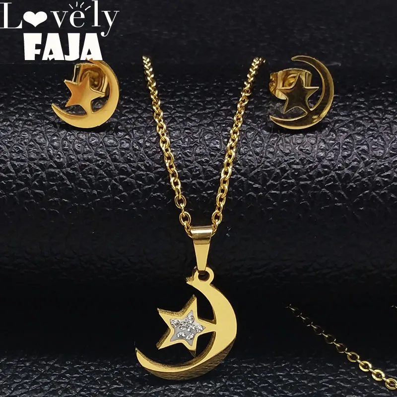 2019 Fashion Star Moon Crystal Stainless Steel Earrings Necklace Jewelry Set Women Gold Color Jewelry Sets bisuteria S178462
2019 Fashion Star Moon Crystal Stainless Steel Earrings Necklace Jewelry Set Women Gold Color Jewelry Sets bisuteria S178462