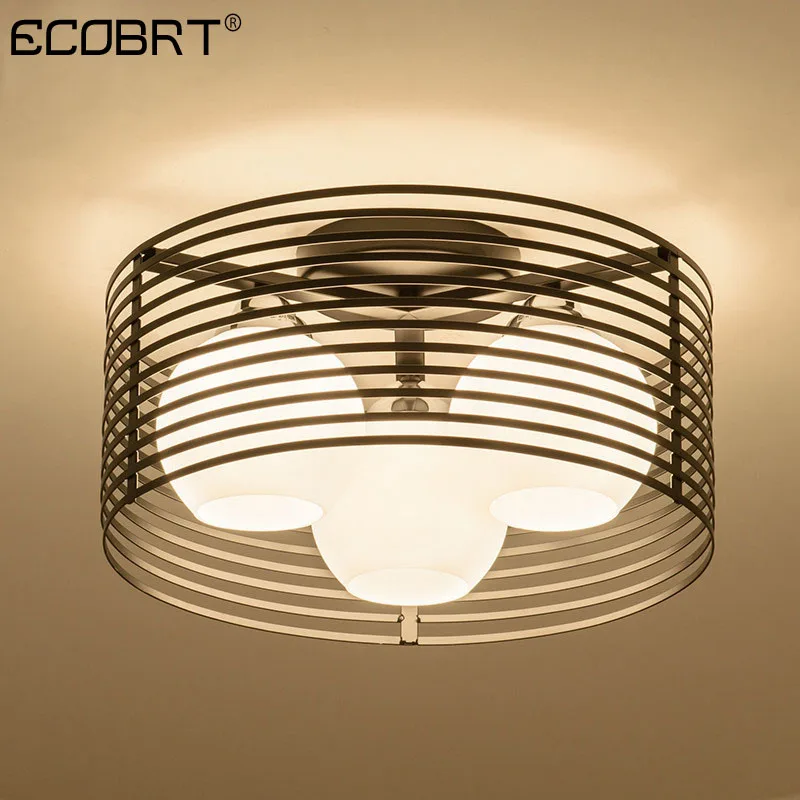 ECOBRT LED Round 40cm Metal Glass Shade Bedroom Dining Room Living Room Ceiling Lamp E27 Bulb 110-240V AC