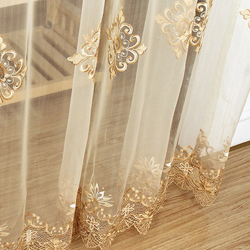 Роскошные вышитые прозрачные вуаль шторы для окон Cortina гостиной двери золотые