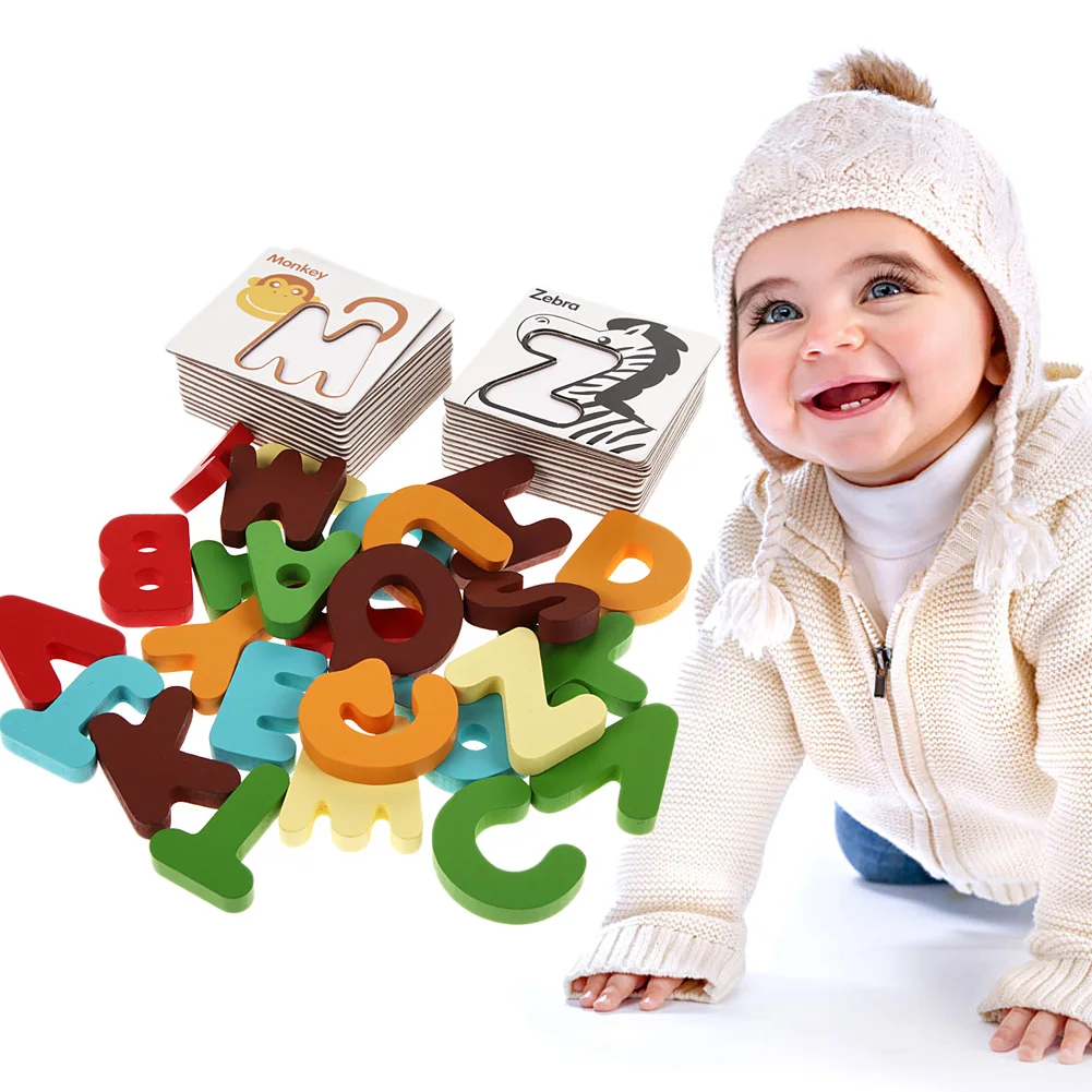 Wooden Letter Digital Card Kid Early Educational Enlightenment