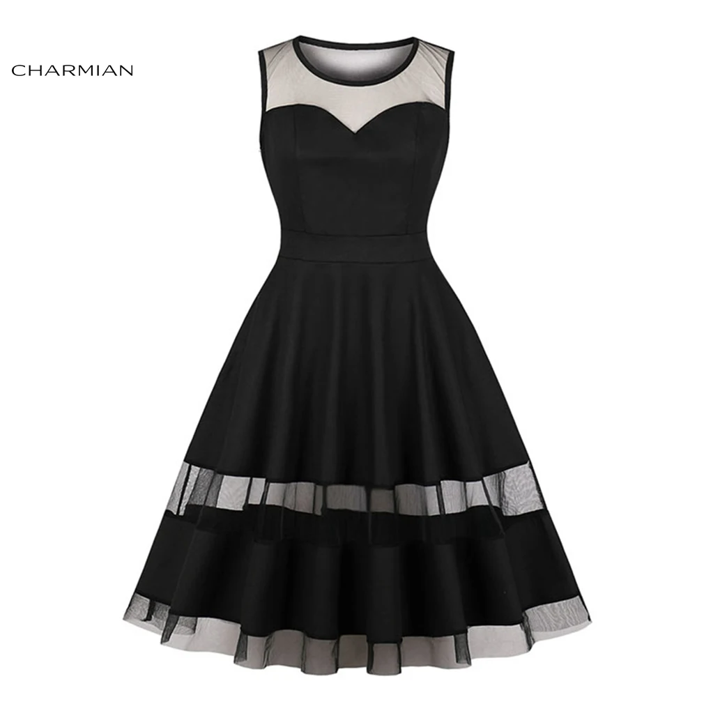 Charmian Women's Sexy Black See-through Mesh Patchwork Heart Bodice Sleeveless High Waistline Party Midi Dress
Charmian Women's Sexy Black See-through Mesh Patchwork Heart Bodice Sleeveless High Waistline Party Midi Dress
