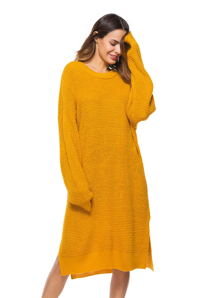 2018 spring new European and American large size women's knit dress loose long knit sweater women (20)