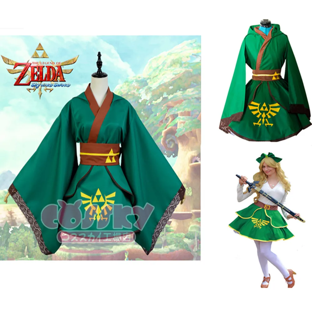 A pretty dress suit for a lady at Halloween carnival The Legend of Zelda Link Green Lolita Kimono Dress Anime Cosplay Costume
A pretty dress suit for a lady at Halloween carnival The Legend of Zelda Link Green Lolita Kimono Dress Anime Cosplay Costume