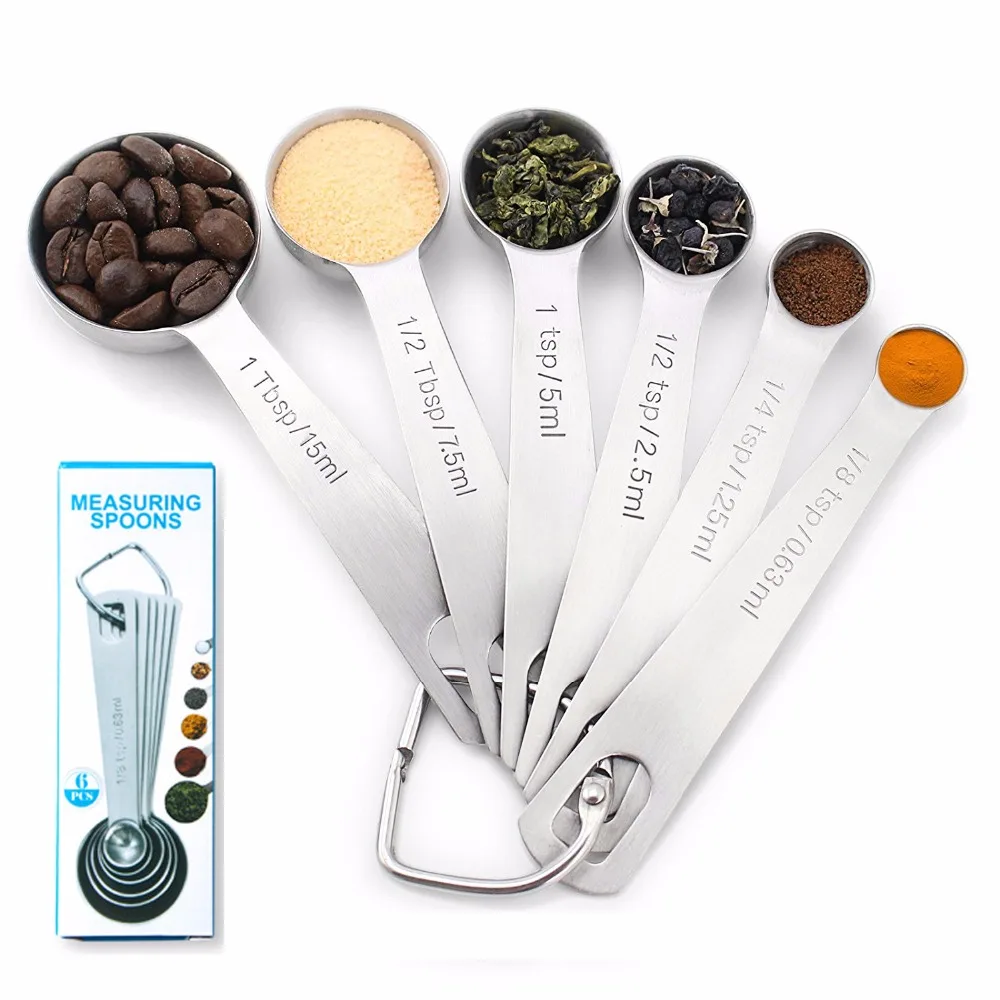 6pcs/set Food Grade Stainless Steel Measuring Spoons Cup for Kitchen Dry and Liquid Ingredients Coffee Bean Tea cuchara colher
6pcs/set Food Grade Stainless Steel Measuring Spoons Cup for Kitchen Dry and Liquid Ingredients Coffee Bean Tea cuchara colher