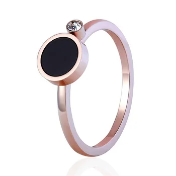 New High Quality Zircon And Black Enamel Woman Rings Stainless Steel Ring For Women Female Wedding Ring Band Jewelry wholesale