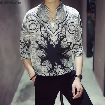 AreMoMuWha Summer New Sleeve Shirt Men's Loose Personality Printing Korean Casual Hooded Collar Five-point Sleeve Shirt QX1052 
AreMoMuWha Summer New Sleeve Shirt Men's Loose Personality Printing Korean Casual Hooded Collar Five-point Sleeve Shirt QX1052