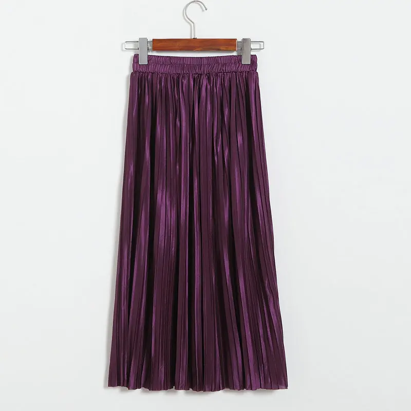 Lustrous pleated skirt metallic mid-length skirt for women of fall 2017 new Korean style joker long skirt (28)