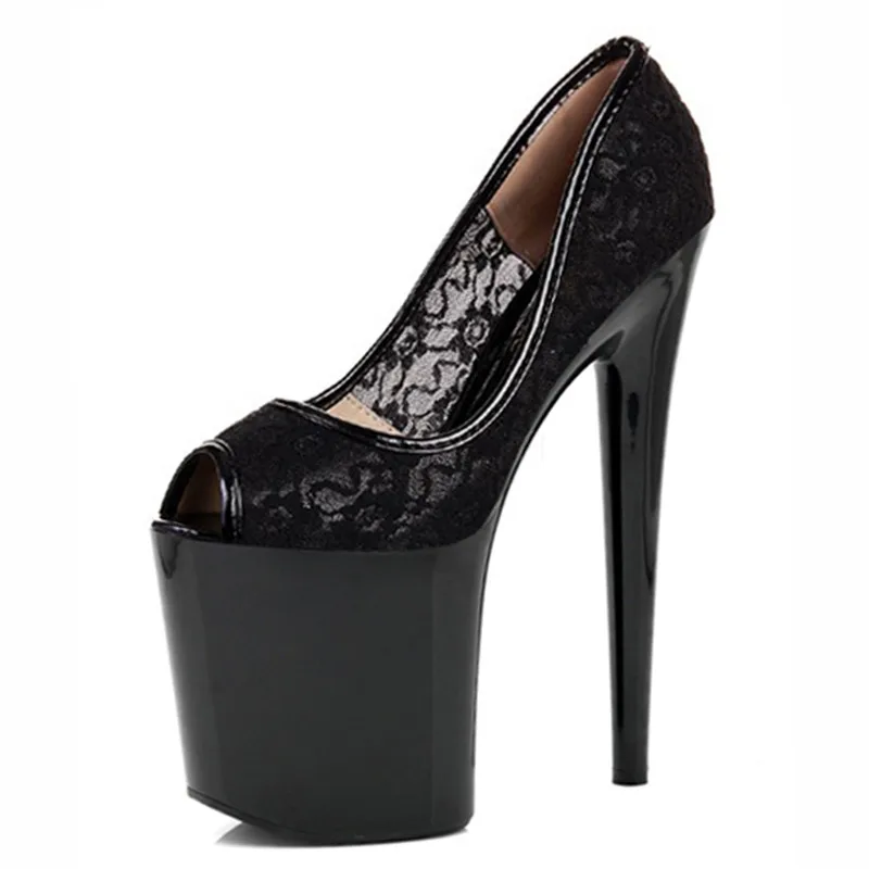 

20cm peep toe women's pumps black lace fashion 8 inch High Heel Shoes Platform Sexy punk Exotic Dancer shoes