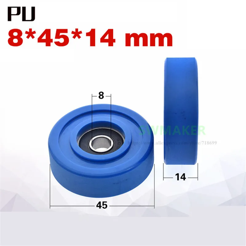 1pcs 8*45*14mm 608RS bearing rubber wheel/guide wheel/flat roller, PU polyurethane pulley, silent mechanical pulley
1pcs 8*45*14mm 608RS bearing rubber wheel/guide wheel/flat roller, PU polyurethane pulley, silent mechanical pulley