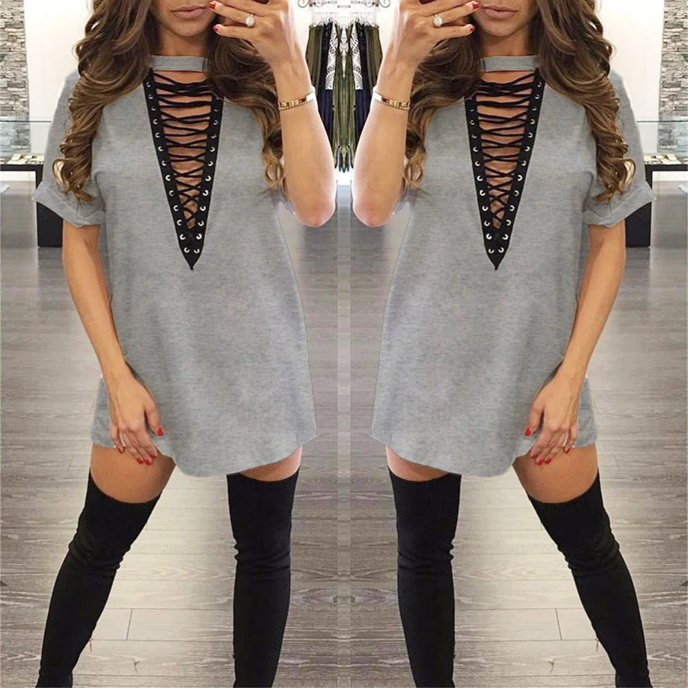 Summer T Shirt Women Casual Short Sleeve T-Shirt Sexy Deep V Neck Lace Up Bandage Tops Tee Shirt Femme Poleras Mujer 2019
Summer T Shirt Women Casual Short Sleeve T-Shirt Sexy Deep V Neck Lace Up Bandage Tops Tee Shirt Femme Poleras Mujer 2019