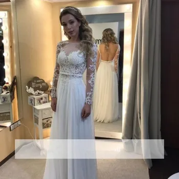 Beach Vestido De Noiva Wedding Dresses A-line Long Sleeves Tulle Lace Backless Boho Dubai Arabic Wedding Gown Bridal 
Beach Vestido De Noiva Wedding Dresses A-line Long Sleeves Tulle Lace Backless Boho Dubai Arabic Wedding Gown Bridal