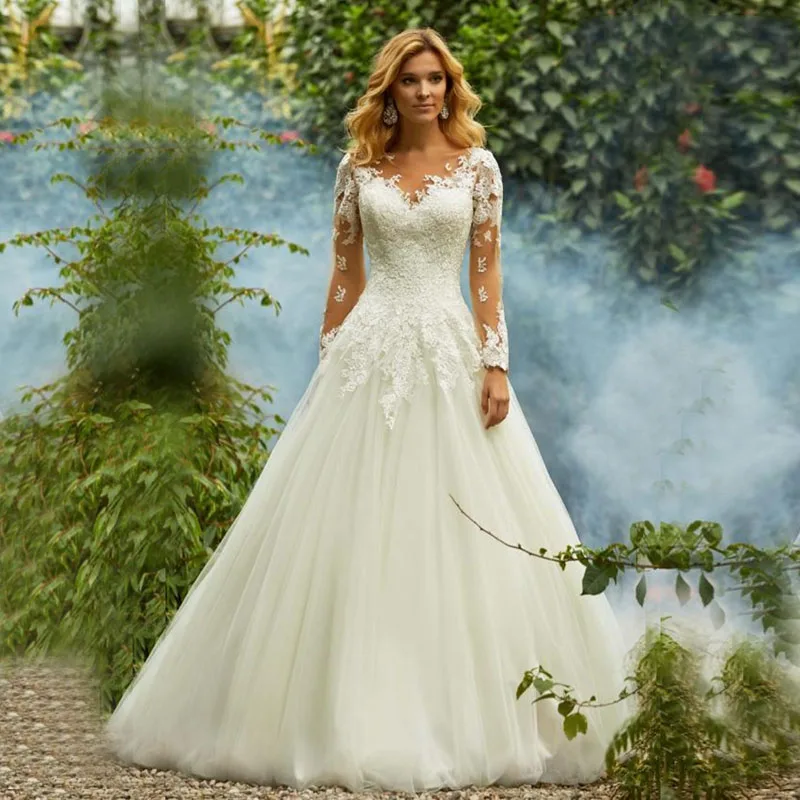 Eightale Wedding Dresses Boho O-Neck Appliques Lace Wedding Gowns A-Line Tulle Long Sleeve Bride Dress 2019 vestido novia
Eightale Wedding Dresses Boho O-Neck Appliques Lace Wedding Gowns A-Line Tulle Long Sleeve Bride Dress 2019 vestido novia