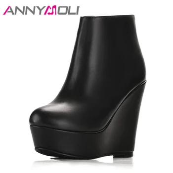 ANNYMOLI Genuine Leather Women Ankle Boots Platform Wedge Heels Short Boots Natural Leather Boots 2018 Autumn Ladies Shoes Black
ANNYMOLI Genuine Leather Women Ankle Boots Platform Wedge Heels Short Boots Natural Leather Boots 2018 Autumn Ladies Shoes Black
