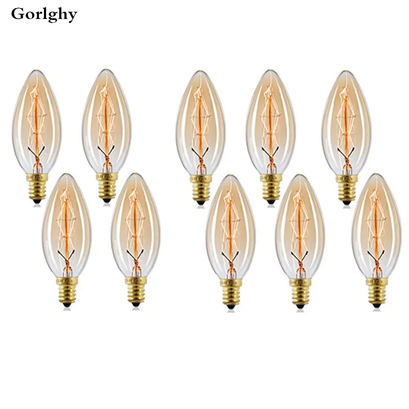 

10pcs/lot Edison Lamp 40W E14 Retro Incandescent Light Dimmable C35L C35 Vintage Bulb for Home Decortion Bar 220V 240V for home