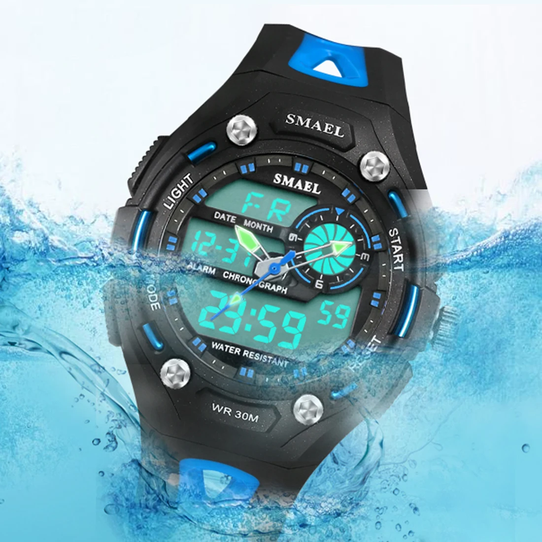 

SMAEL Analog-Digital Watch Men Sports 30M Professional Waterproof Quartz Large Dial Hours Military Wristwatches 2018 New Fashion