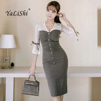 2018 New Spring Dress Women Vestidos Office Gray Lace Patchwork Sexy Party Pencil Dress High Quality 3/4 Sleeve Bodycon Dresses
2018 New Spring Dress Women Vestidos Office Gray Lace Patchwork Sexy Party Pencil Dress High Quality 3/4 Sleeve Bodycon Dresses