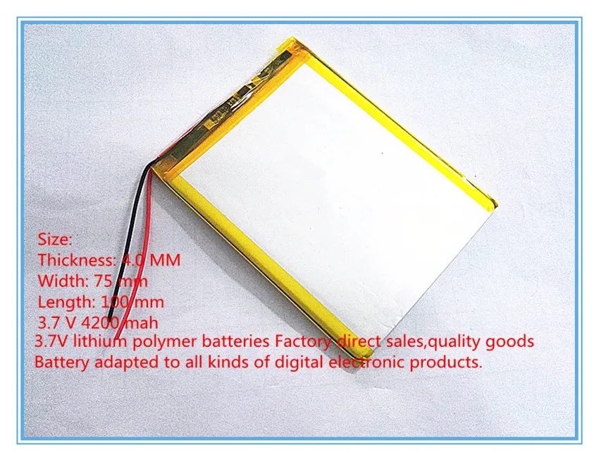 Free shipping 1PCS/Lot 3.7 V high capacity polymer lithium battery, 4075100, 4200 mah sun N70 7 inch tablet battery
Free shipping 1PCS/Lot 3.7 V high capacity polymer lithium battery, 4075100, 4200 mah sun N70 7 inch tablet battery
