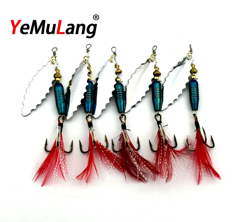BB703 Spinner Bait Metal Artificial Fishing Lure Double Tail Propeller Hard Baits With 6# Feather Hook Trout Carp
BB703 Spinner Bait Metal Artificial Fishing Lure Double Tail Propeller Hard Baits With 6# Feather Hook Trout Carp