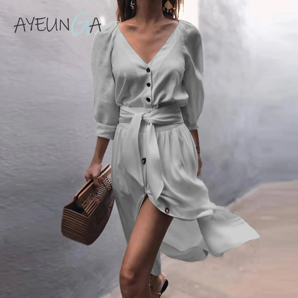 Vintage Button Ladies Dresses V-neck Medium Sleeve Cotton Chiffon Lace Up Bow Maxi Dress A-Line Elegant Vestidos Largos Verano
Vintage Button Ladies Dresses V-neck Medium Sleeve Cotton Chiffon Lace Up Bow Maxi Dress A-Line Elegant Vestidos Largos Verano