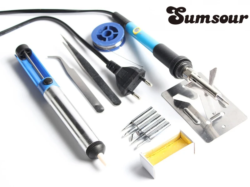 New Kit 60W 220V EU Plug Adjustable Temperature Soldering Iron Tips Desoldering Welding Iron Stand Tweezers Solder Wire Rosin
New Kit 60W 220V EU Plug Adjustable Temperature Soldering Iron Tips Desoldering Welding Iron Stand Tweezers Solder Wire Rosin