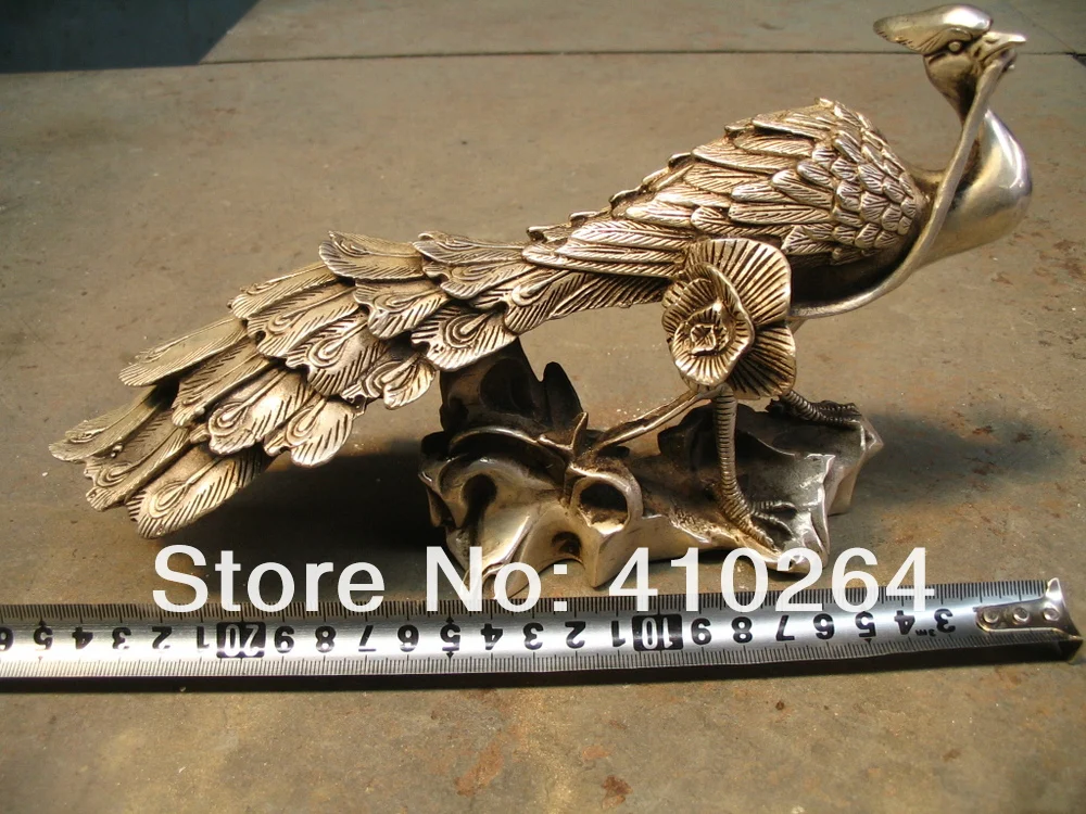 24cm Animal peacock Tibet silver bronze statue