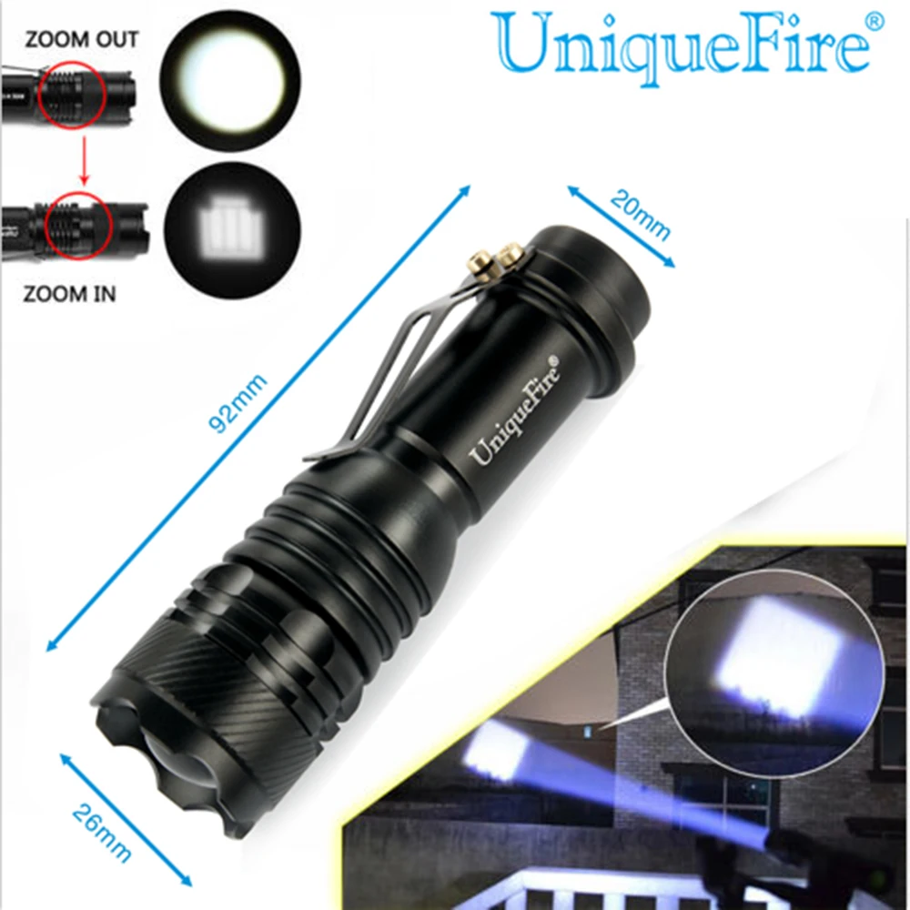 New Arrival!UniqueFire SK70 Zoomable 260LM XPE LED Flashlight Torch 3 Modes 18650 AAA Zoom LED Flash Light For Camping
New Arrival!UniqueFire SK70 Zoomable 260LM XPE LED Flashlight Torch 3 Modes 18650 AAA Zoom LED Flash Light For Camping
