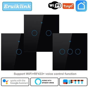 

Eruiklink EU/UK 1 2 3gang black wall touch light switch smart WiFi switch Tuya Smart Life app works with Alexa Google Home IFTTT