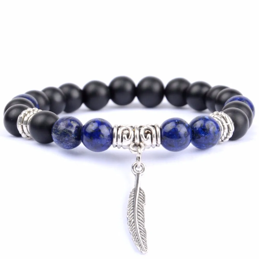 Trendy Natural Stone Beaded Bracelet Men Boho Silver Plateds Feather Charm Bracelets For Women Black Agates Lapis Lazuli Jewelry
Trendy Natural Stone Beaded Bracelet Men Boho Silver Plateds Feather Charm Bracelets For Women Black Agates Lapis Lazuli Jewelry