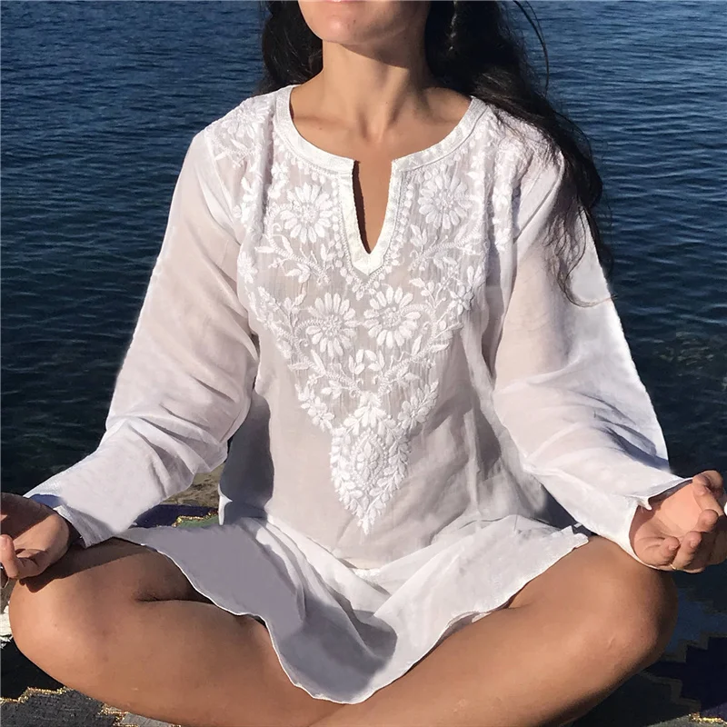 Embroidery Cover-ups 2019 White Cotton Tunic Beach Dress Summer Tunic For Women Beachwear Swimsuit Cover Up Beach Sarong #Q759
Embroidery Cover-ups 2019 White Cotton Tunic Beach Dress Summer Tunic For Women Beachwear Swimsuit Cover Up Beach Sarong #Q759