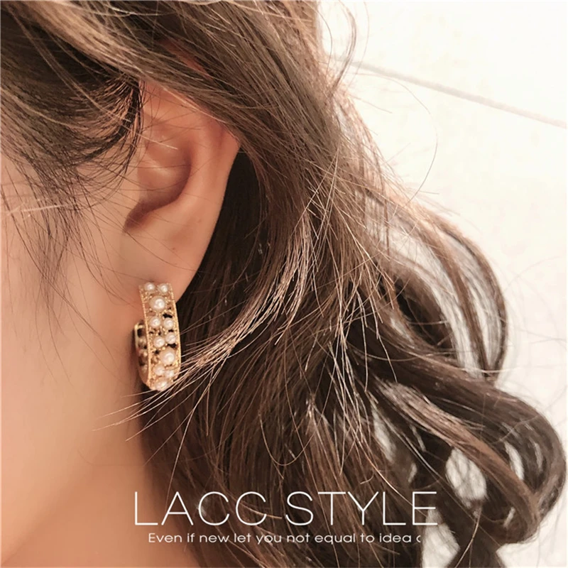 Korean New Fashion Simple Jewelry Imitation Pearl Small Hoop Earrings For Women Trendy C Shaped Temperament Pendientes Brincos | Украшения