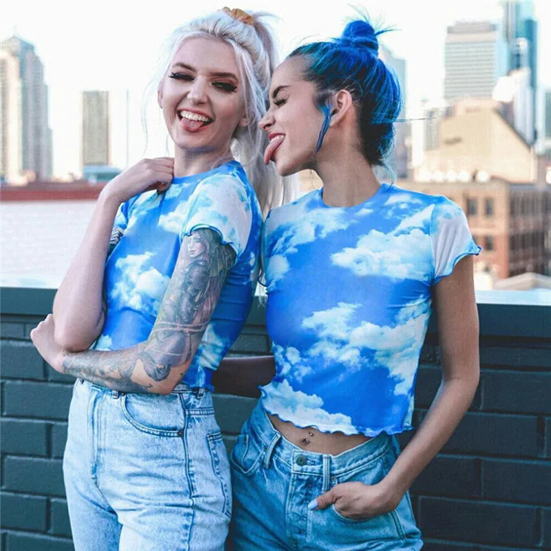 Sexy Mesh Top Women Summer Thin TShirt Women Sexy Korean Cloud Printing Crew Neck Short Sleeve See Through Basic tee shirt femme
Sexy Mesh Top Women Summer Thin TShirt Women Sexy Korean Cloud Printing Crew Neck Short Sleeve See Through Basic tee shirt femme