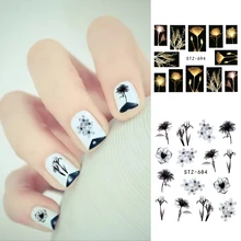 24 枚/セット水彩花ステッカーセットフラミンゴタツノオトシゴデザインゲルマニキュアネイルアートの装飾水スライダー(China)
