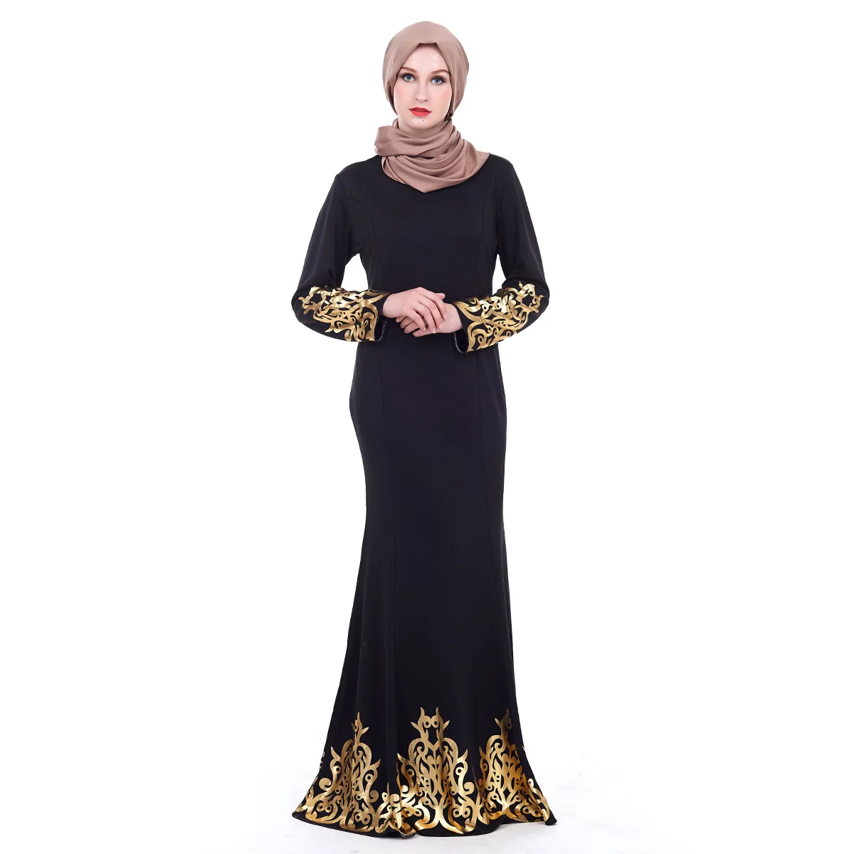 Мусульманское длинное платье золотого и бронзового цвета модная одежда в