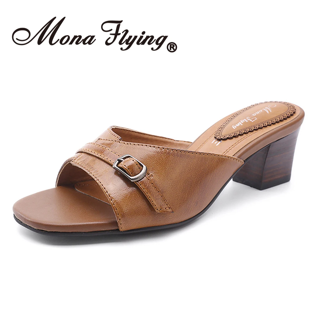 Мона Летающий женская обувь из натуральной кожи Сандалии на каблуке