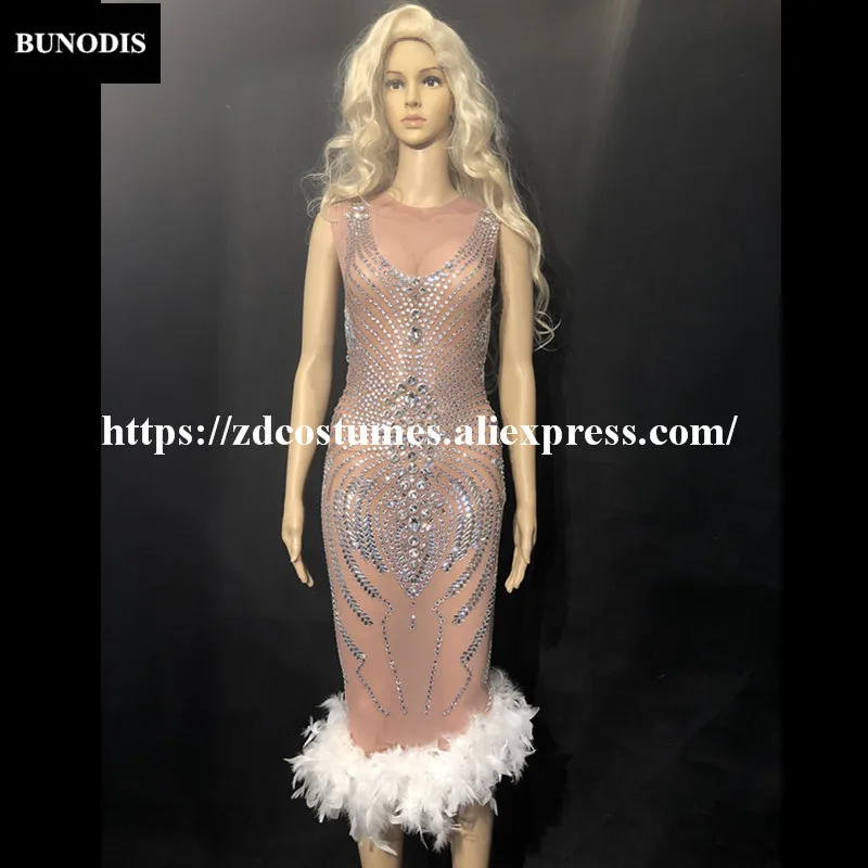 ZD213 Women Short White Feather Long Skirt Sleeveless Skin Color Yarn Sparkling Crystals Nightclub Party Stage Wear Bling
ZD213 Women Short White Feather Long Skirt Sleeveless Skin Color Yarn Sparkling Crystals Nightclub Party Stage Wear Bling