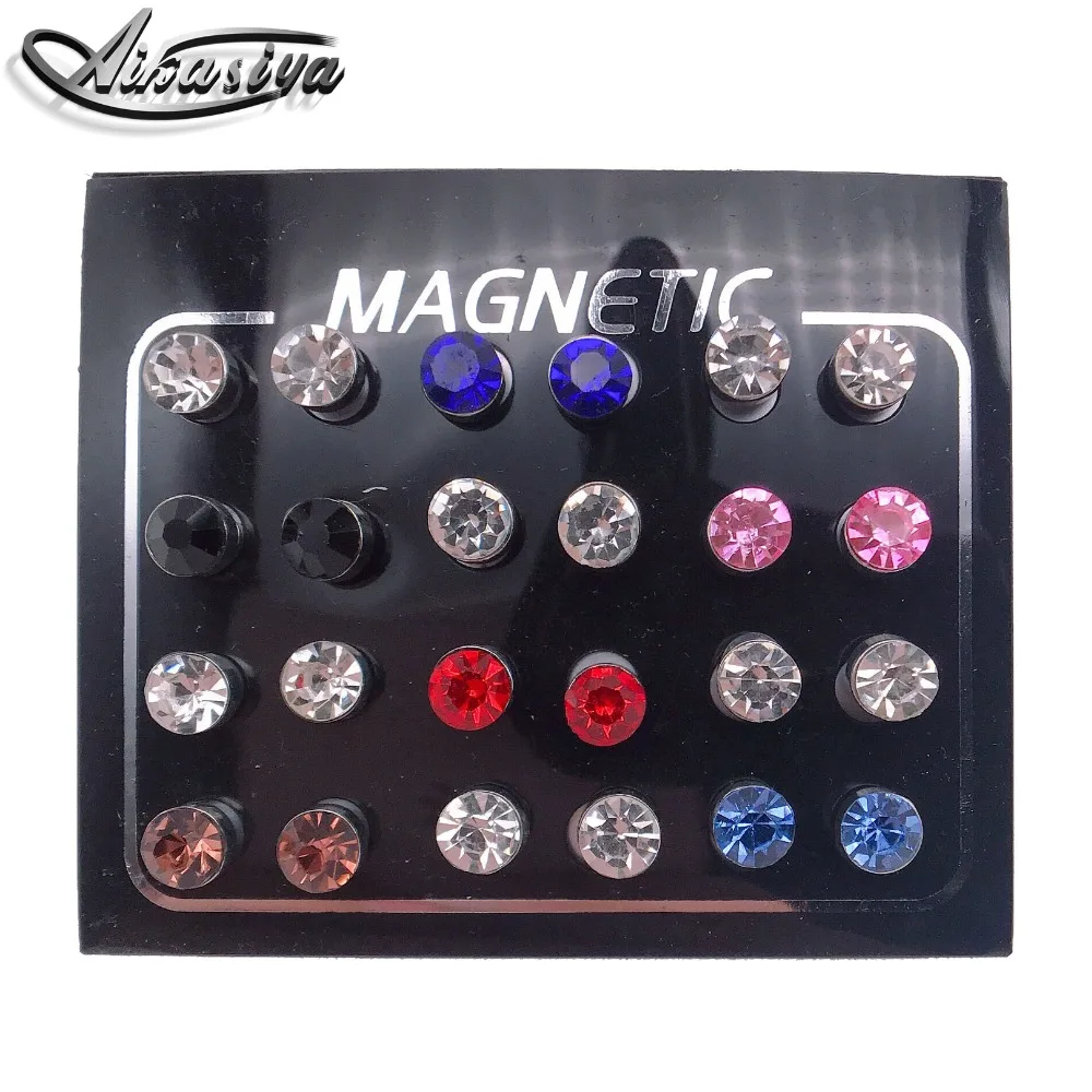 12 Pair/Set Colorful Zircon Crystal Stud Earrings Double Round Perforated Magnetic Earrings Ear Clips Magnet Earrings for Women
12 Pair/Set Colorful Zircon Crystal Stud Earrings Double Round Perforated Magnetic Earrings Ear Clips Magnet Earrings for Women