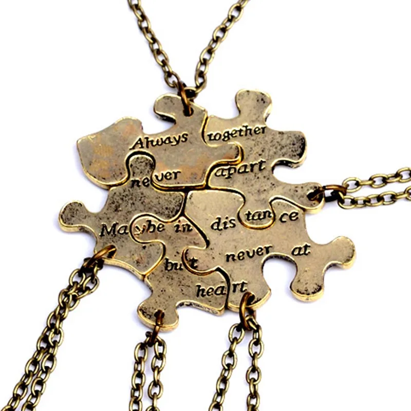 5pcs / set Gold bronze Creative puzzle Best Friend Necklaces Pendants For Women Friendship Jewelry wholesalers
5pcs / set Gold bronze Creative puzzle Best Friend Necklaces Pendants For Women Friendship Jewelry wholesalers