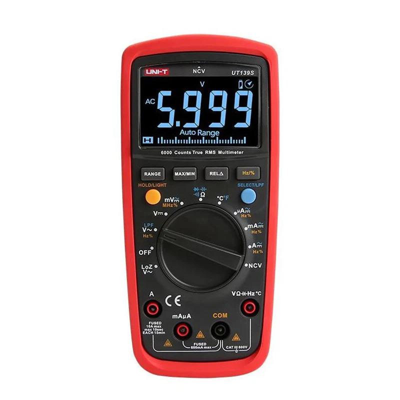 UNI-T UT139S Digital Multimeter True RMS LPF Low Pass Filter LoZ AC DC V A Temperature Res Freq Test
UNI-T UT139S Digital Multimeter True RMS LPF Low Pass Filter LoZ AC DC V A Temperature Res Freq Test